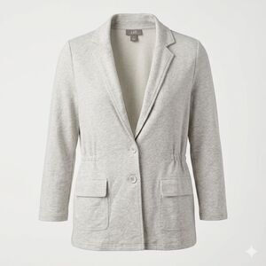 J. Jill Gray Heathered Cotton Knit Button‎ Down Drawstring Peplum Blazer XL